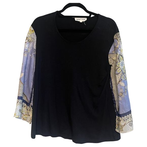 Johnny Was Tops - Johnny Was Calme Scarf Silk Floral 3/4 Sleeve Top Blouse Black Size XS